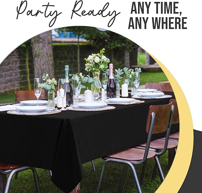 Party Solids 66% Thicker Premium Plastic Table Cloth Rectangle Table Cover 0.5 Mil 12 Pack Black Table Cloth 54 Inch x 108 Inch Disposable Tablecloth Won't Tear Easily Like Cheap Thin Brands