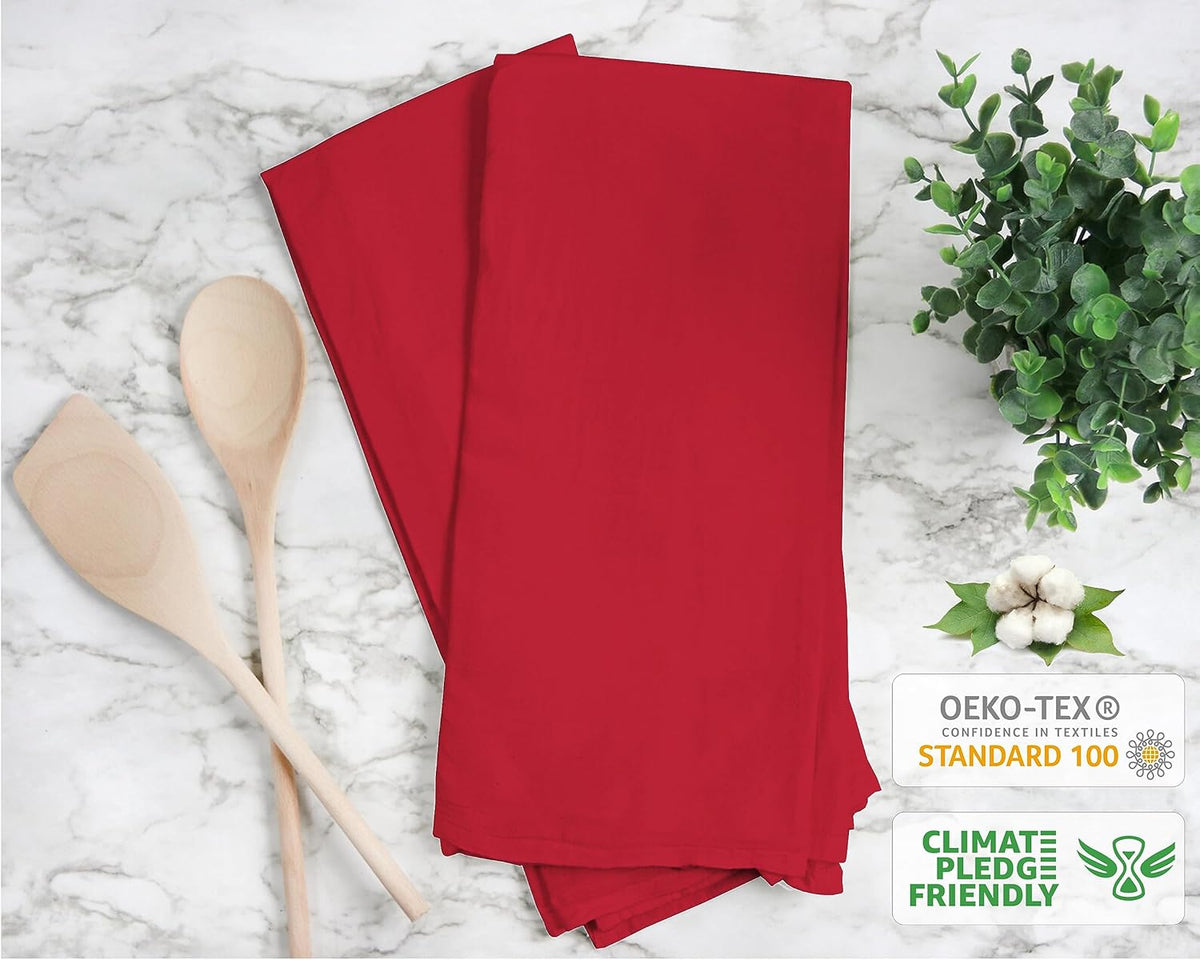 RUVANTI Flour Sack Towels 24 Pack 28x28 Inch, 100% Cotton Tea Towel, Reusable, Machine Washable, Absorbent BarTowels - Dish Cloth Perfect for Drying Dishes & Cleaning - Red