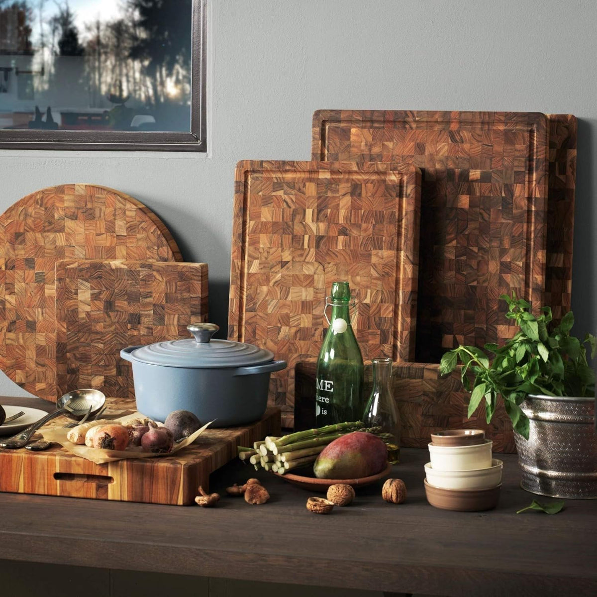 Teakhaus Butcher Block Cutting Board - Medium Thick Cutting Board with Juice Groove - Teak End Grain Wood - Knife Friendly - FSC Certified