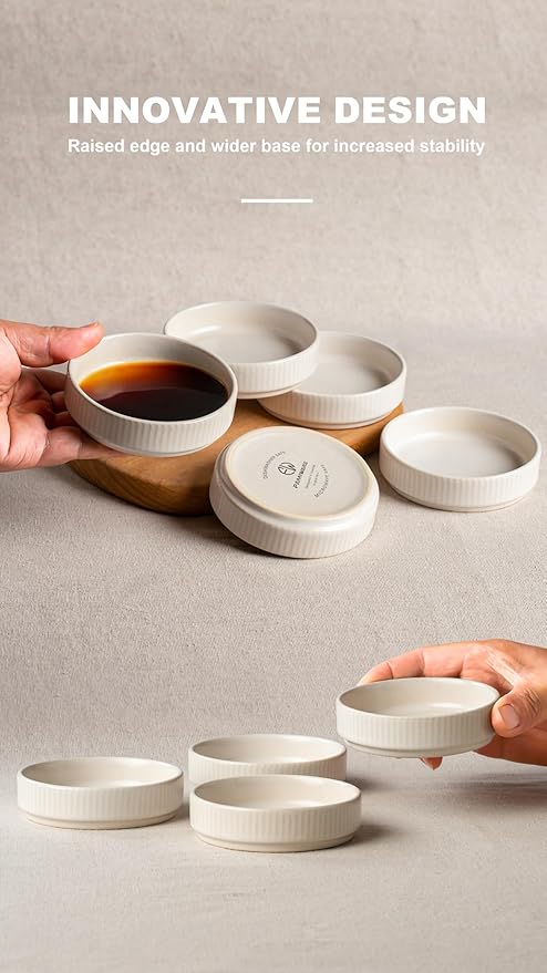 famiware Star Soy Sauce Dish Ceramic Dipping Bowls Set of 6, 4 oz Individual Dip Sauce Cups/Bowls/Dishes/Plates, Small Serving Bowl for Side Dishes, Dessert, Ice Cream, Sushi - Matte White