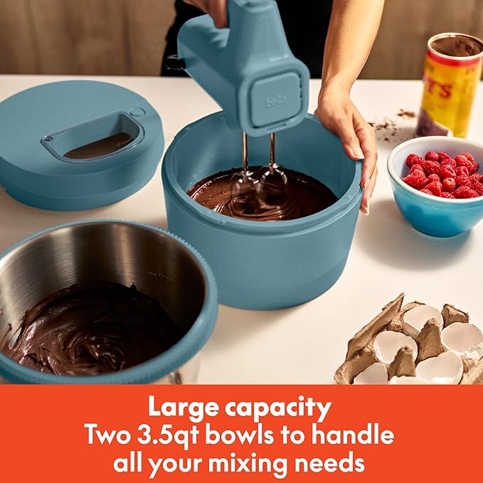 bella 3.5 Qt Hand & Stand Mixer, 2 in 1 Electric Mixer with Bowl, Dough Hook, Whisk & Egg Beater, Multifunctional Handheld Mixer for Baking, 200 Watt, Surf