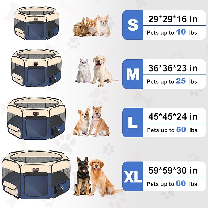 Aivituvin Dog Playpen, Foldable Pet Play Pens with Carrying Bag for Cat, Puppies, Rabbits, Portable Dog Tent Crates Cage for Travel Camping Indoor Outdoor, Removable Shade Cover, Blue M
