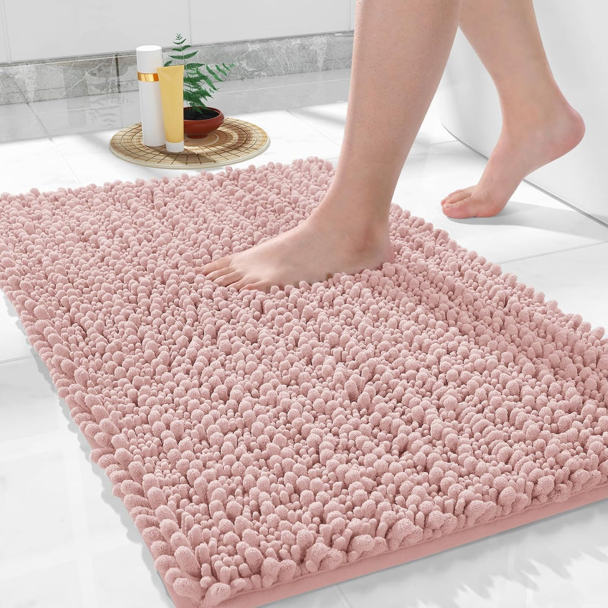 Yimobra Large Bathroom Rugs Non Slip Washable 36x24 Inch - Ultra Soft Absorbent Chenille Bath Mat, Quick Dry Shaggy Floor Carpet for Tub Shower, Light Pink Home Decor Accessories