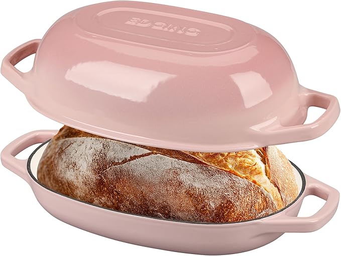 Enameled Cast Iron Oval Dutch Oven Pot with Lid, Dutch Oven for Sourdough Bread Baking, Oval Bread Pan, 5qt, Pink