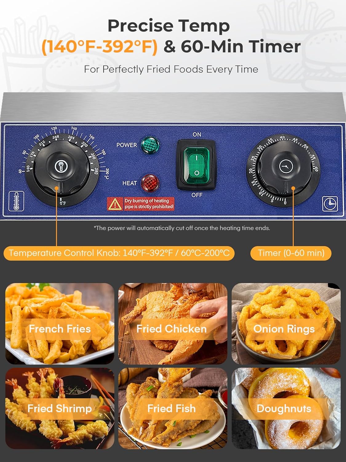 FOHERE Commercial Deep Fryer with Basket and Lid, 23.3Qt/22L Electric Deep Fryer with Oil Filtration, Time & Temp Control, 3000W Stainless Steel Deep Fryer Countertop for Kitchen Restaurant
