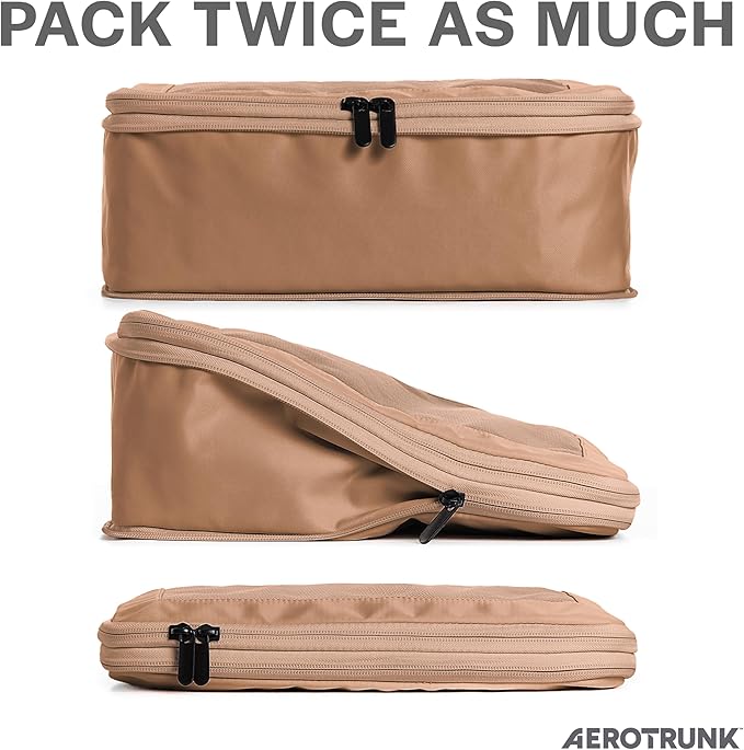 Aerotrunk Compression Packing Cubes for Travel - Luggage Organizer Bags - Double Zipper Packing Cubes for Suitcases (6-Pack, Mocha)