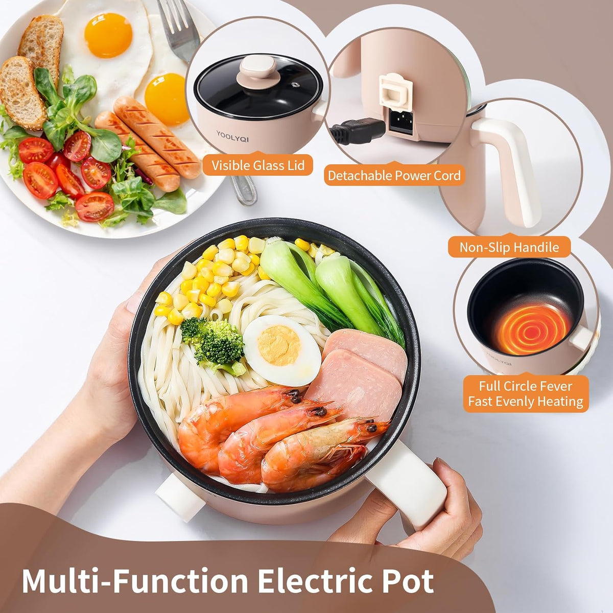 Hot Pot Electric : 1.5L Mini Ramen Cooker with 2 Temp Settings, Portable Lazy Pot Dorm, Office Must Have for Ramen/Noodles/Soup/Oatmeal