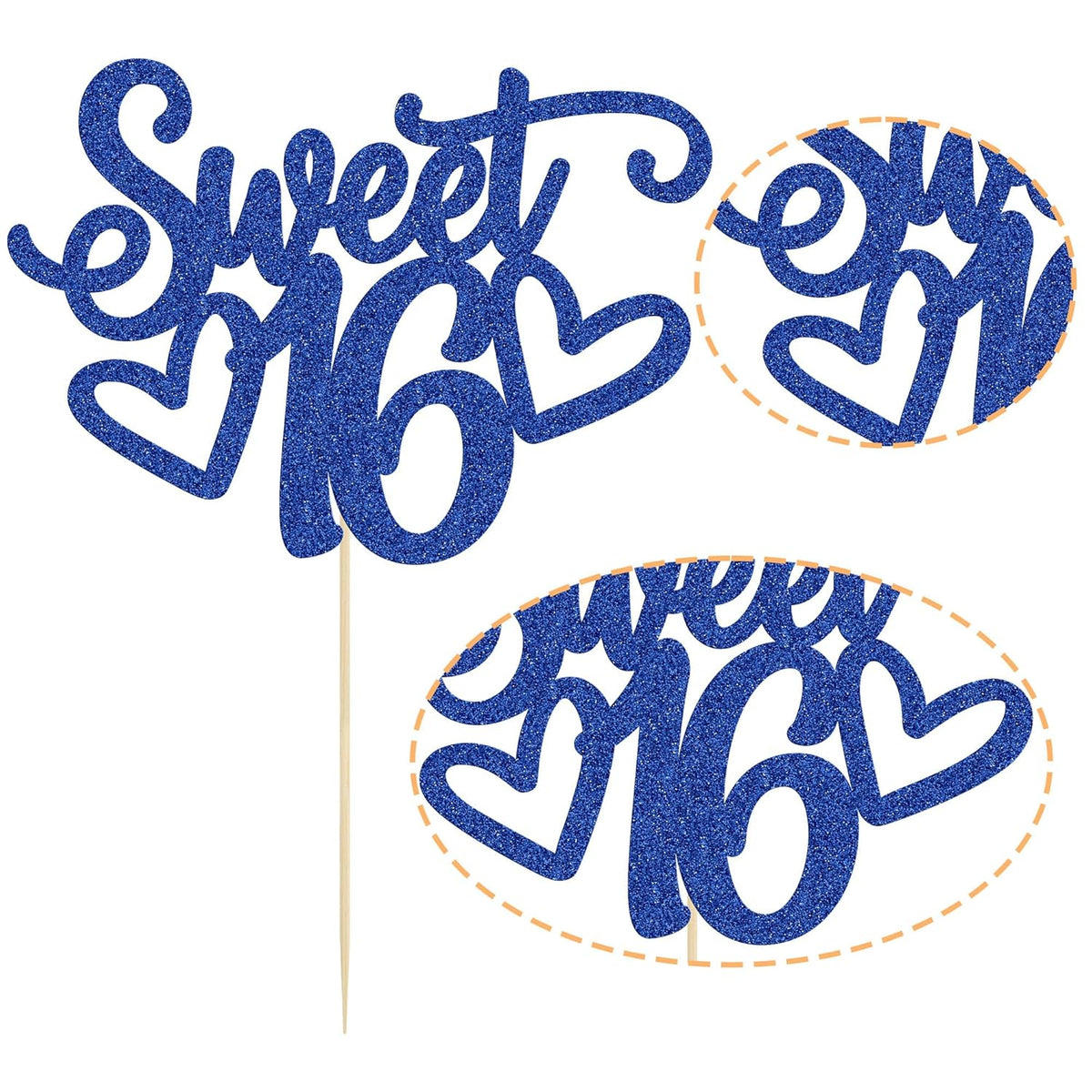 Gyufise 1Pc Sweet Teenager 16 Cake Topper Glitter 16th Birthday Cake Pick for Cheers to 16 Years Old 16th Birthday Party Cake Decorations Supplies Blue