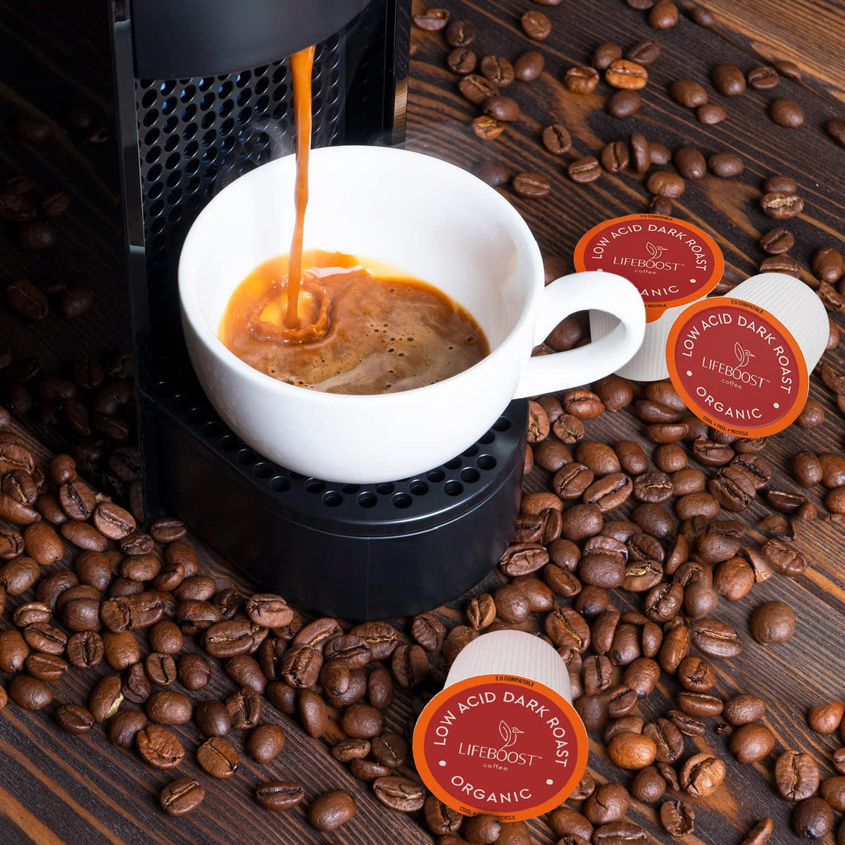 Lifeboost Dark Roast Low Acid Coffee K Cups - Single Origin Mold Free Non-GMO Organic Coffee Pods - Compatible with Keurig & Keurig 2 Machines - 10 Count