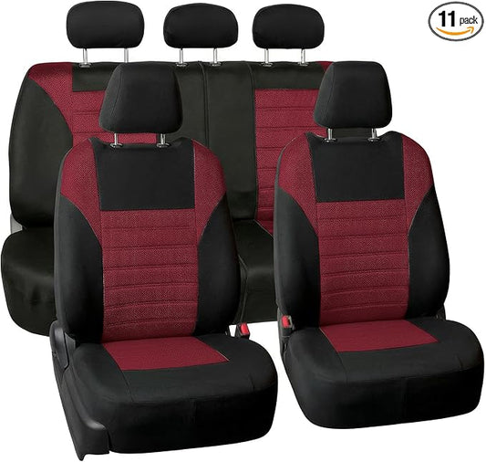 FH Group Automotive Car Seat Covers Full Set Premium 3D Air Mesh Front Seat Covers, Airbag Compatible & Split Bench Cover Universal Fit Interior Accessories for Cars Trucks and SUVs - Burgundy