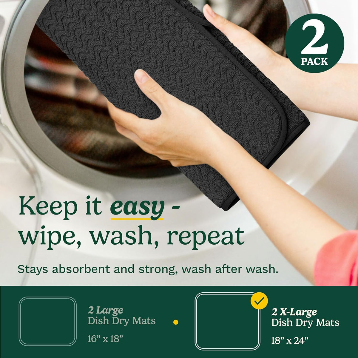 Cuisinart Dish Drying Mats for Kitchen Counter - (2) 18" x 24" Ultra Absorbent Dish Drying Mat XL - Foldable, Machine Washable, Fast Drying Dish Mat (Geostripe)