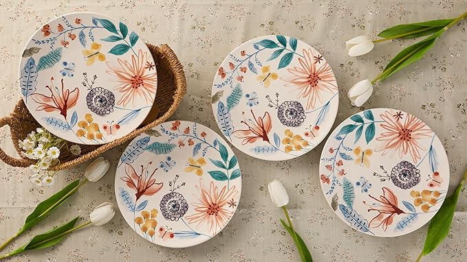 Bico Blossom Symphony Dinner Plates Set of 4, 11 Inch Large Ceramic Plates for Pasta, Steak, Stylish Serving Dishes, Microwave and Dishwasher Safe, Gift for Housewarming and Thanksgiving