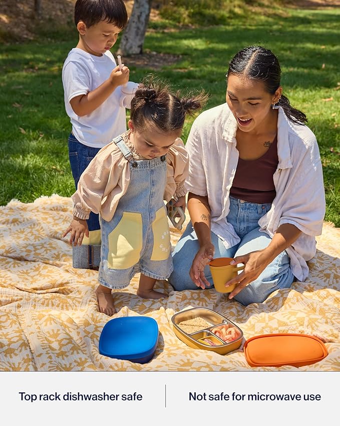 Lalo Bento Box - BPA-Free Bento Box For Kids & Toddlers, Leak-Proof, Dishwasher Safe, Easy to Open & Clean Silicone & Stainless Steel Lunch Box For Kids, Portable for Daycare or Travel - Sage
