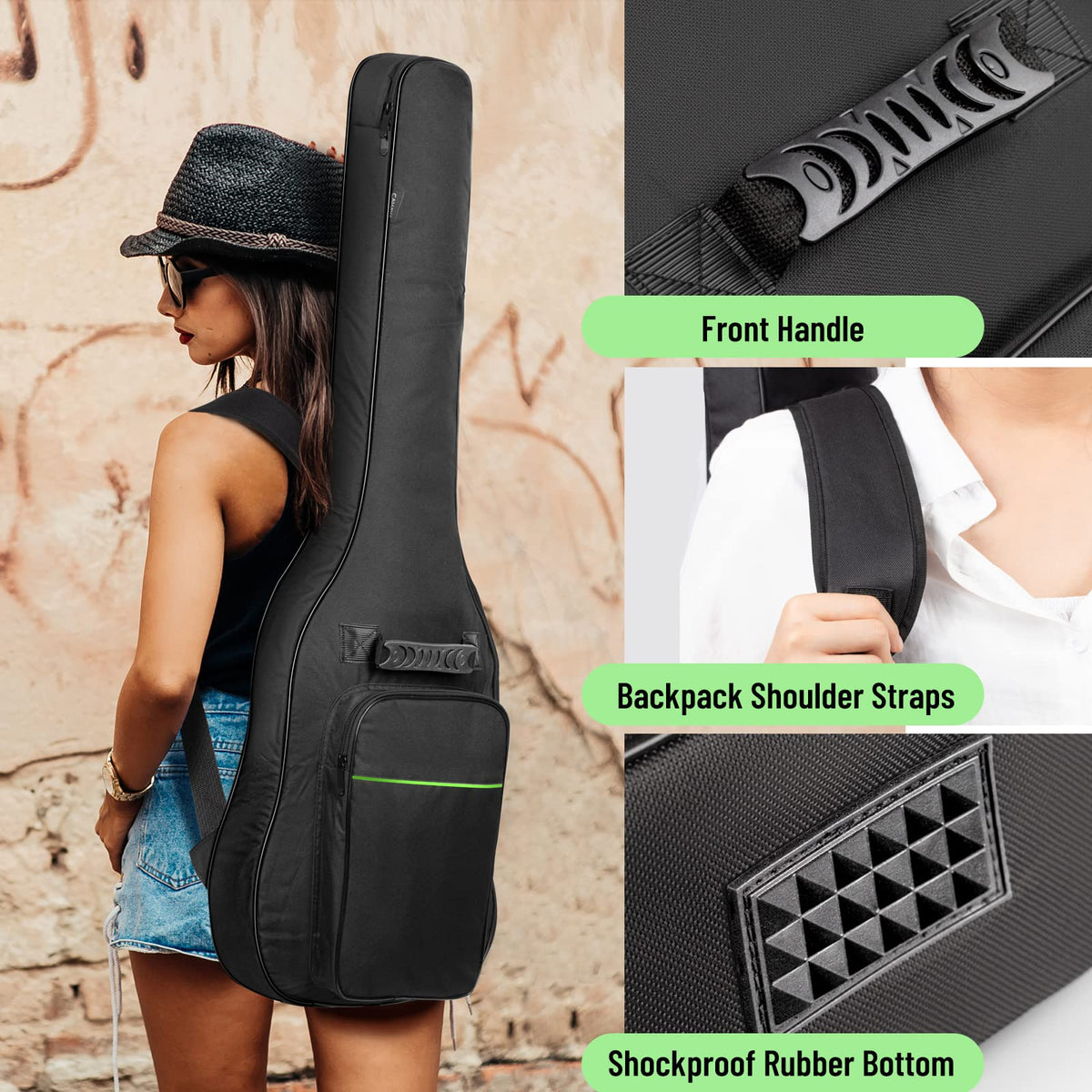 CAHAYA Electric Guitar Bag 0.3in Padded Gig Bag Case Soft Backpack Green