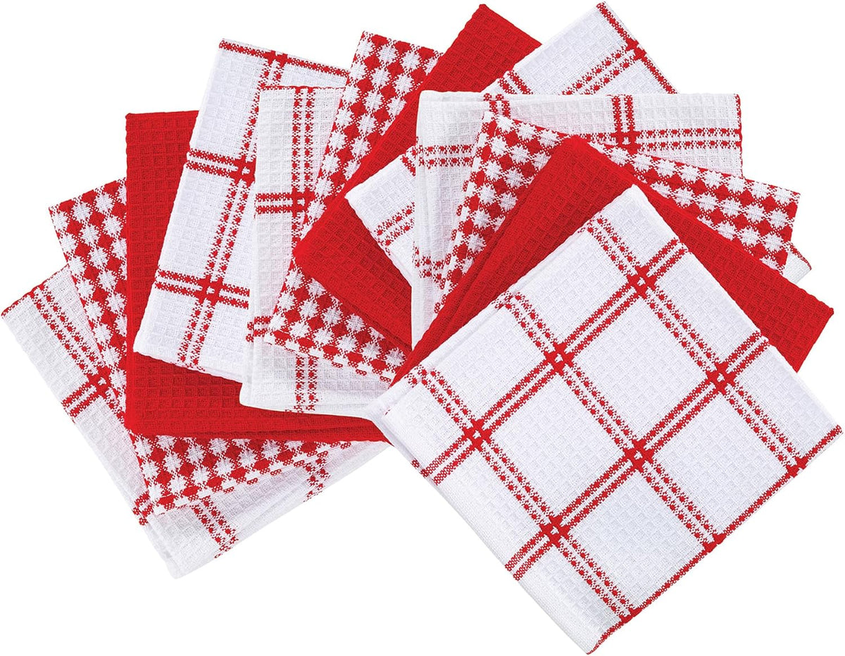 T-fal Premium Waffle Dish Cloths: Highly Absorbent, Super Soft Long Lasting - 100% Cotton, 12"x13" Towel for Cleaning & Drying, (12-Pack), Red