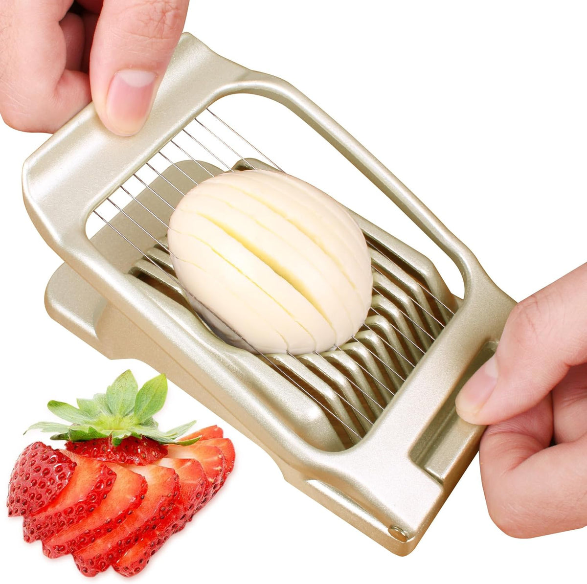 Egg Slicer for Hard Boiled Eggs Egg Cutter Strawberry Slicer (Gold)