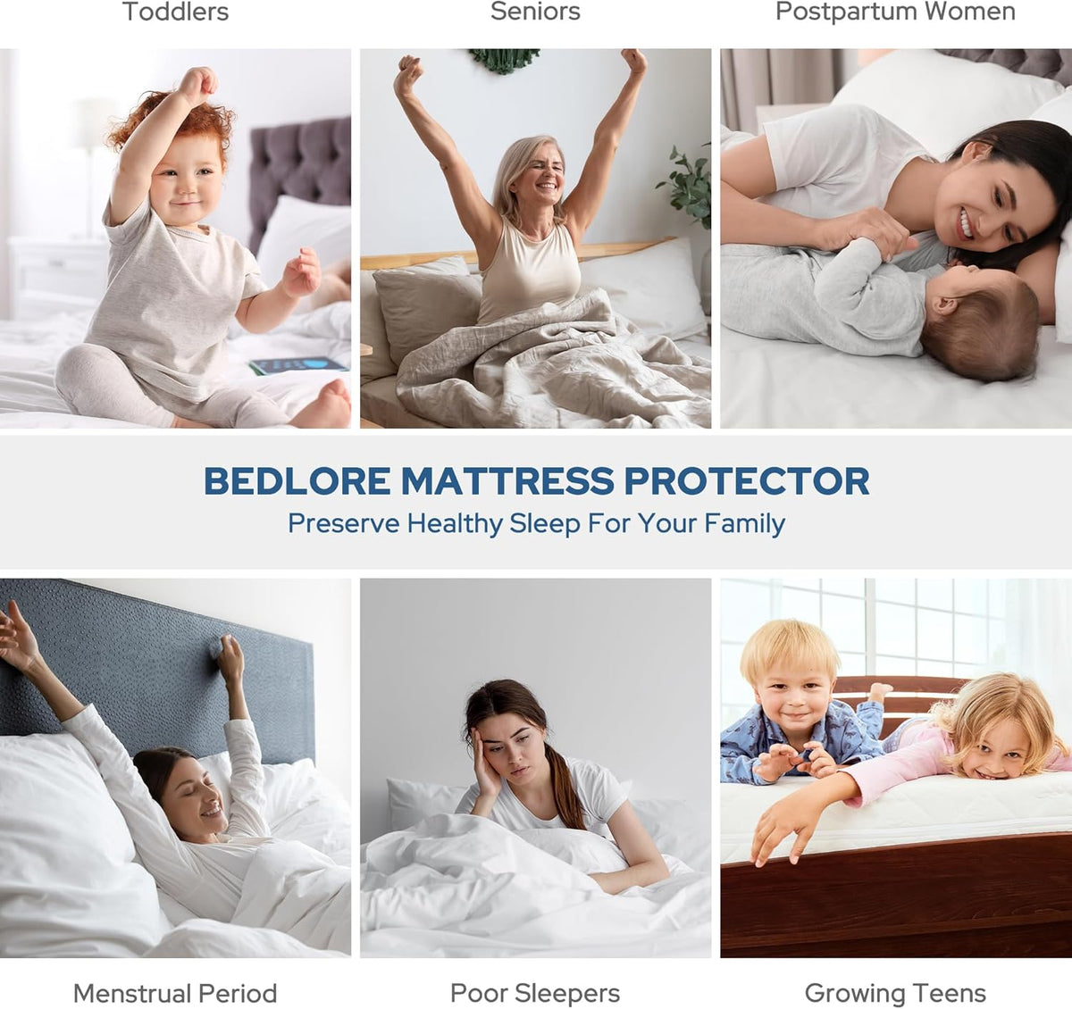 BEDLORE Waterproof Mattress Protector, King Size Mattress Pad with Deep Pocket 6"-18" Depth, Soft Dirt-Proof Double Bed Mattress Cover for Bedroom, College Dorm, Hotel (Navy Blue)