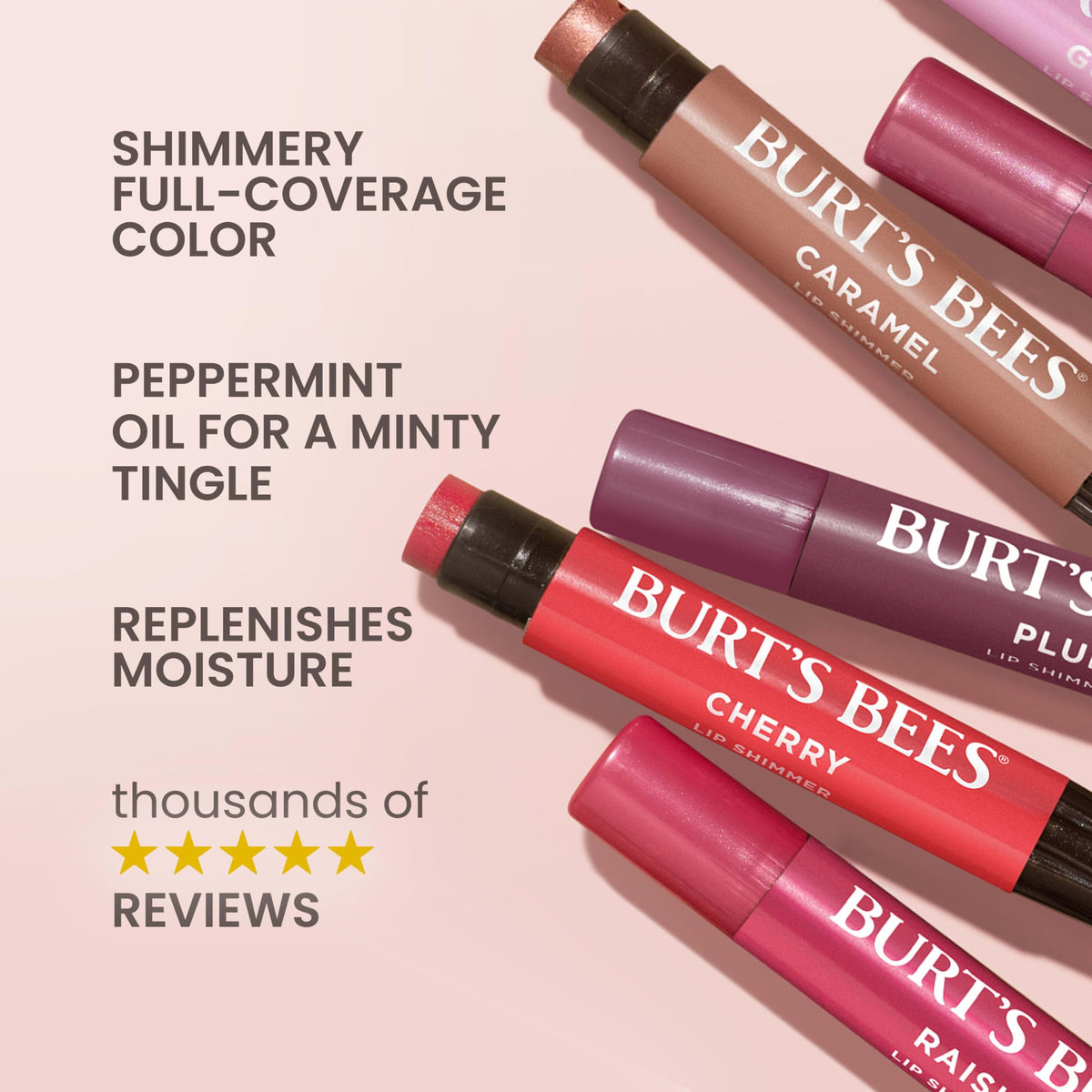 Burt's Bees Lip Shimmer Nude Collection, Tinted Lip Balm, 0.09 oz., 3 Tubes