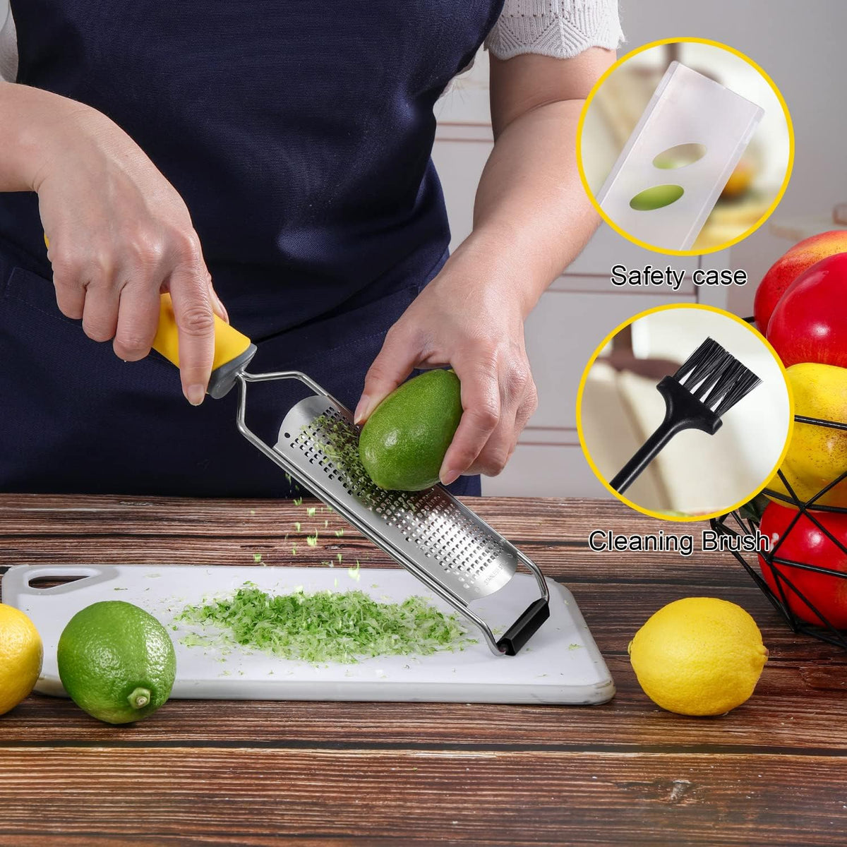 Classic Zester and Grater - Professional Kitchen Lemon Zester for Lime, Cheese, Garlic, Ginger, Chocolate, Vegetables, Fruits, Dishwasher Safe (Wide)