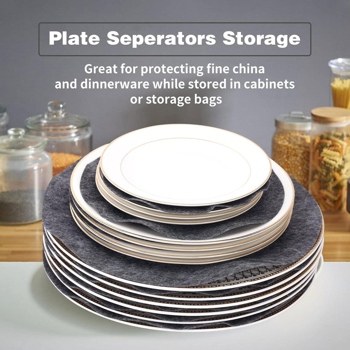 Imncya Plate Separators Storage, Set of 60 and 3 Different Size, Thick and Premium Soft Felt Plate Dividers for China, Dish, Coffee Saucers Protecting and Stacking - Grey