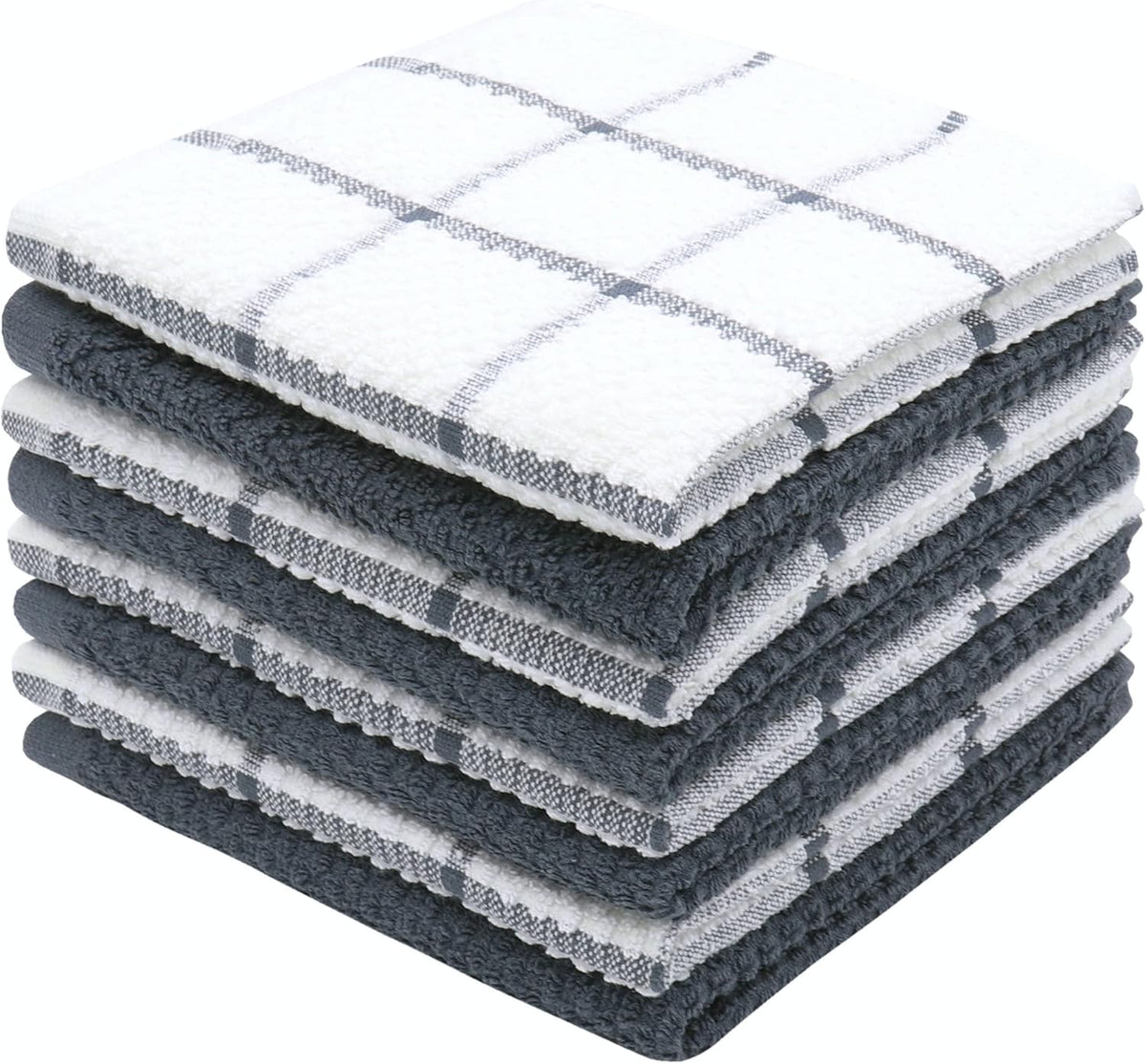 Cotton Dish Towels for Kitchen, Terry Dish Cloths for Washing Dishes, 12 x 12 Inches, Light and Soft, Quick Drying Dish Rags for Cleaning, 8pc/Set (Grey Multi)