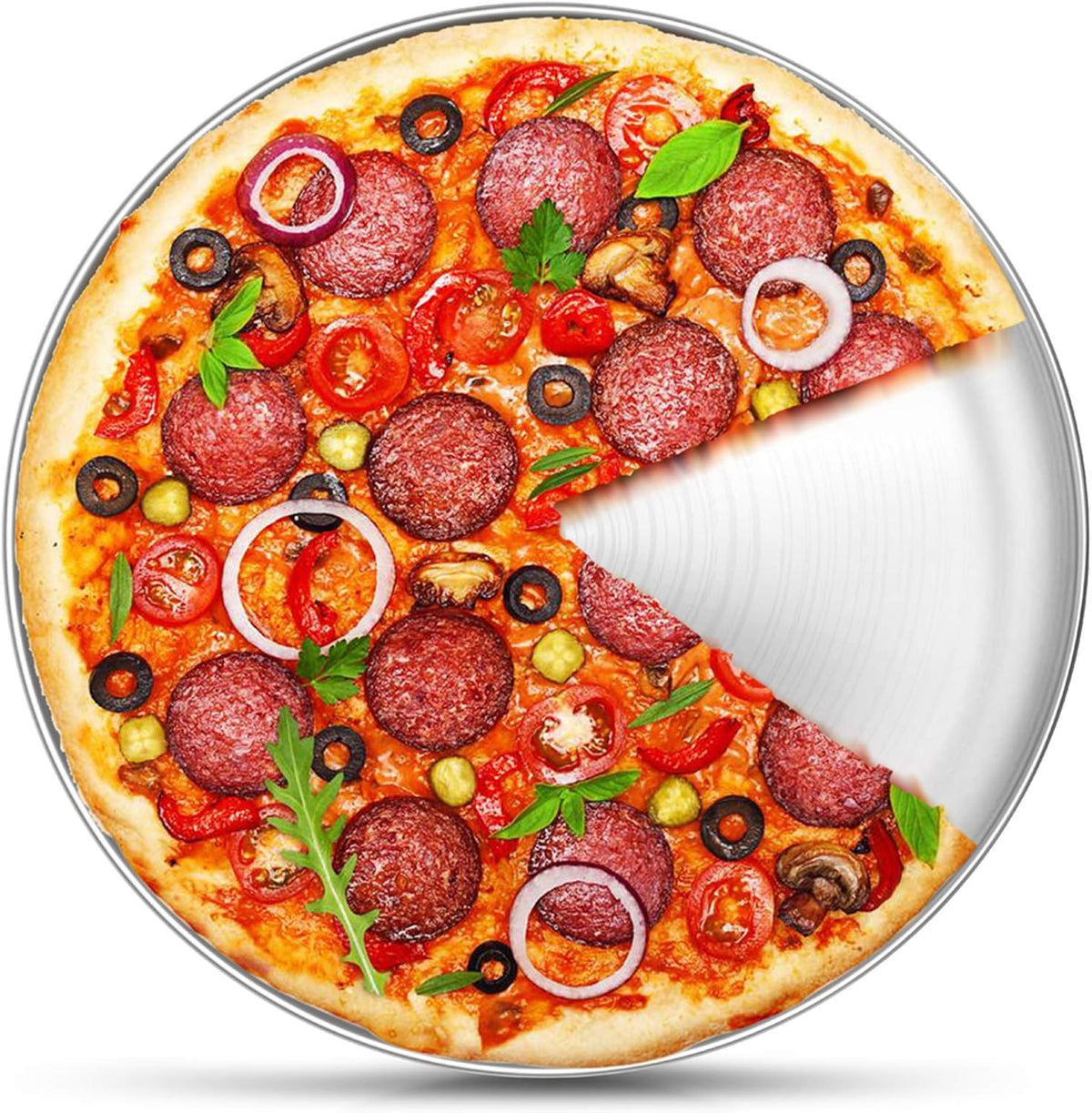 P&P CHEF Pizza Pan Bakeware for Home Kitchen, Stainless Steel Pizza Tray for Baking Pizza, Healthy & Reusable & Easy Clean, Oven & Freezer Safe, 12 Inch & Silver