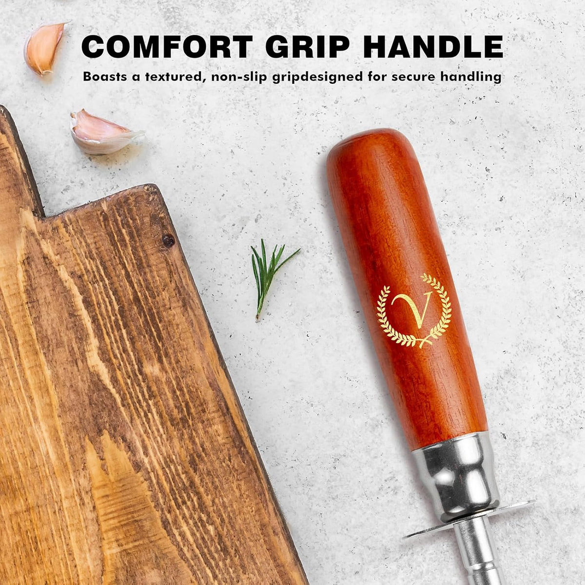 Knife Sharpener Rod, Kitchen Knives Sharpener Carbon Steel Professional Knife Sharpening Steel, Honing Rod with Hanging Holes (13 inches), V