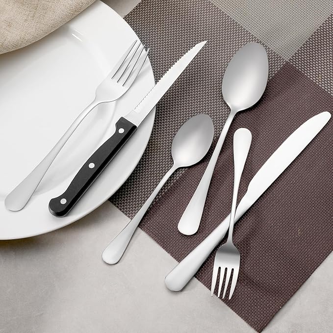 24 Pcs Forks and Spoons Silverware Set, Food Grade Stainless Steel Flatware Cutlery Set for Home, Kitchen and Restaurant, 12 Dinner Fork(8") and 12 Teaspoon(6.7"), Mirror Polished, Dishwasher Safe