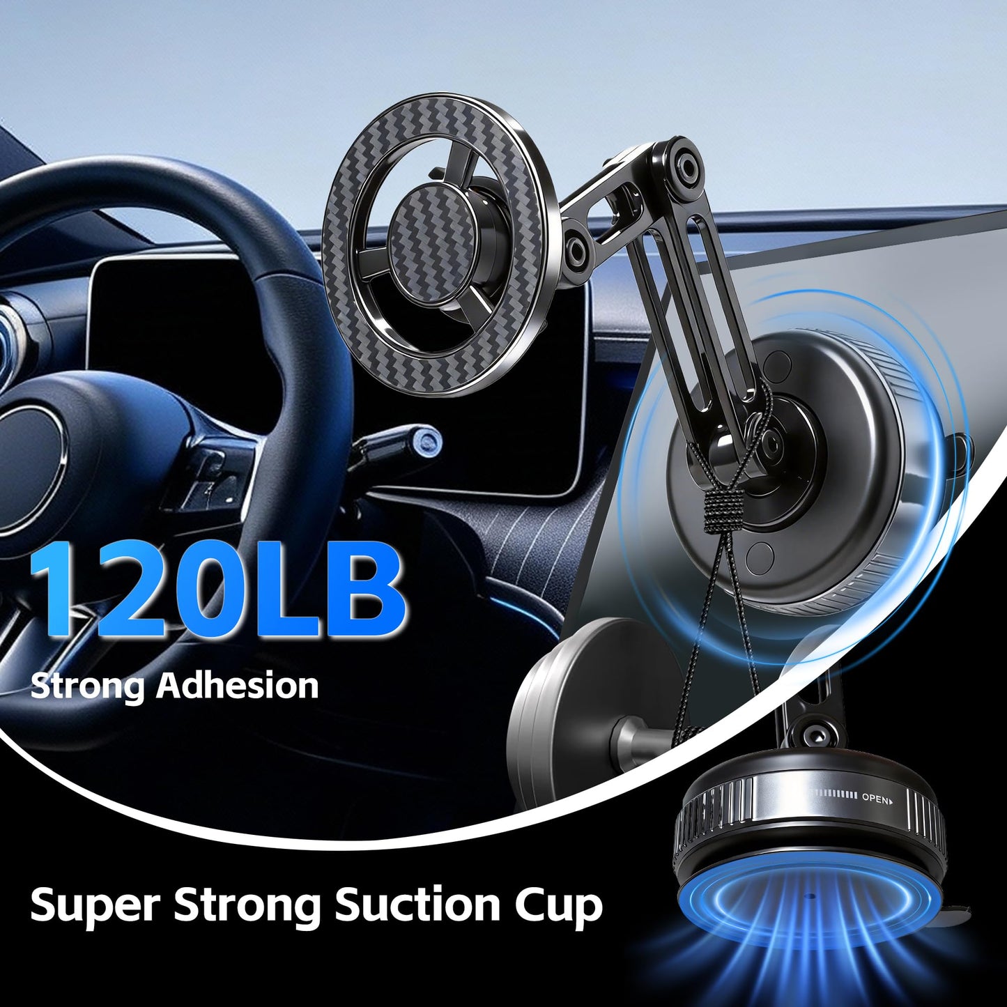 Car Phone Holder for Magsafe, Suction Car Phone Mount, 360° Adjustable