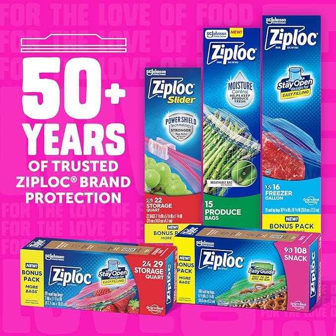 Ziploc Gallon Food Storage Bags, 140ct Total, Stand-Up Bottom, Easy to Fill, 30 Count (Pack of 4) (Packaging May Vary)