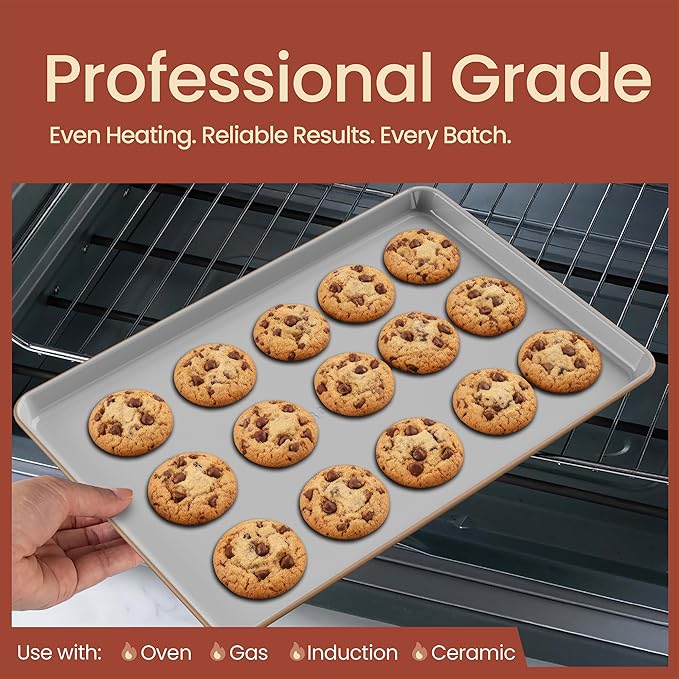 Bakken 8-Piece Stackable Bakeware Set – Ceramic Non-Stick, Oven-Safe Baking Sheets & Pans, PTFE/PFOA/PFOS-Free, Ergonomic Handles, Includes Cooling Rack – Healthy, Non-Toxic Baking Essentials