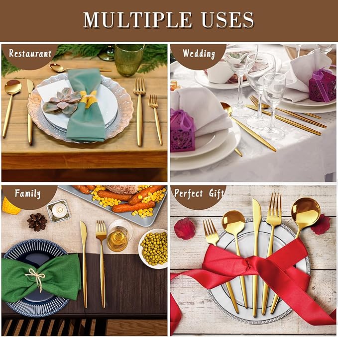 CEKEE Gold Silverware Set, 40 Piece Gold Utensils Set Service for 8, Stainless Steel Flatware Set Include Knives Spoons and Forks Cutlery Set for Kitchen Home Restaurant Wedding, Satin Finish