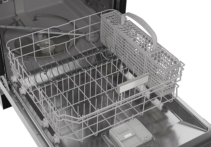 Sharp SDW6504MS Stainless Steel Dishwasher, 24-inch Pocket Handle, 52 dB, Hybrid Tub, 12 Place Settings, 5 Cycles, Heated Dry