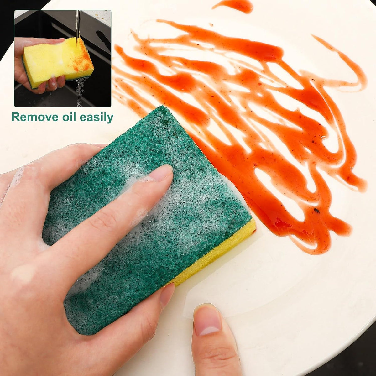 90 Pack Individually Wrapped Sponges Uncompressed Kitchen Dishwashing Non Scratch Scrouing Sponge Bulk for Hotel Car Airbnb Apartments,Green