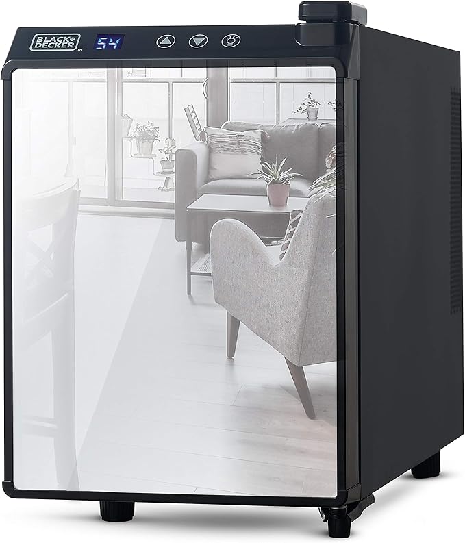 BLACK+DECKER 6 Bottle Wine Fridge, Wine Cooler with Mirrored Front, Mini Wine Fridge Thermoelectric, BD60316