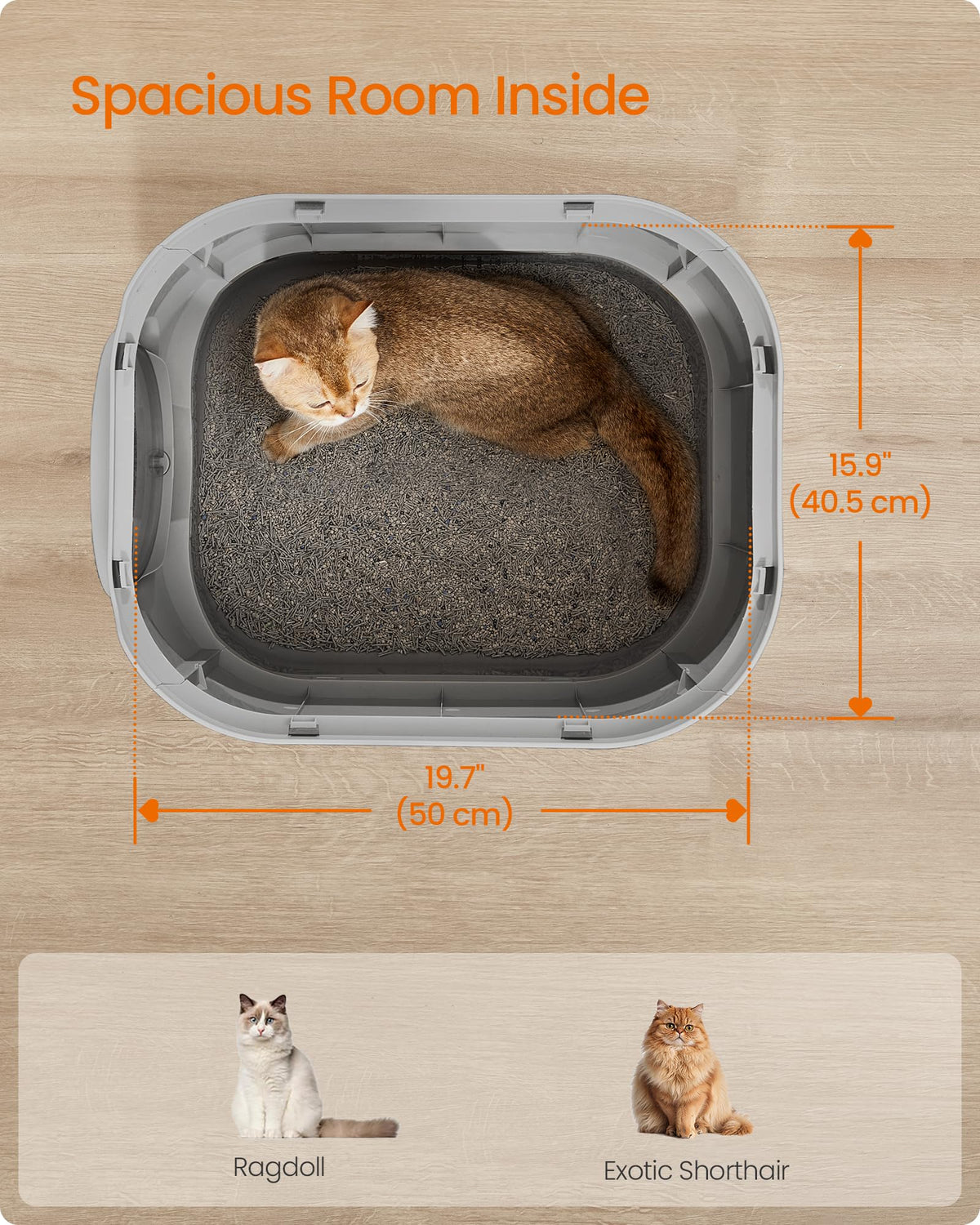 Feandrea Cat Litter Box with Lid, XL Enclosed, Slide-Out Tray, Scoop