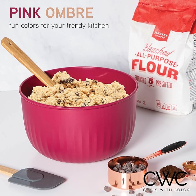 COOK WITH COLOR Prep Bowls with Lids- Wide and Deep Nesting Plastic Small Mixing Bowl Set with Lids, 8 Piece Set - Deep Bowls, Rose