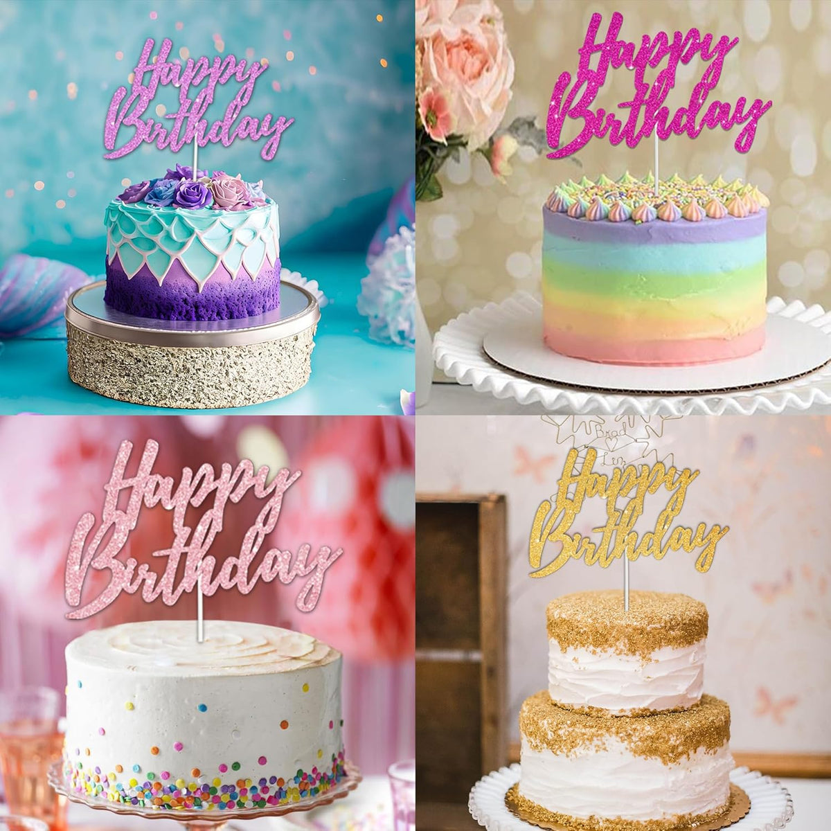 BEISHIDA Happy Birthday Cake Toppers Rose Gold Glitter Birthday Cake Decoration Cake Baking Supplies 18th 30th 40th Birthday Cake Toppers For Boys Girls Men Women Birthday Party Photo Booth Props