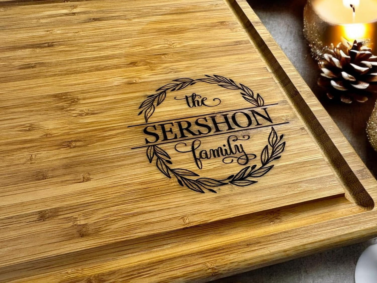 Handmade Personalized Cutting Board - Unique Christmas, Wedding, New Home, and Bridal Shower Gifts - Christmas Gifts - Engraved Charcuterie Boards - Custom Bamboo Board