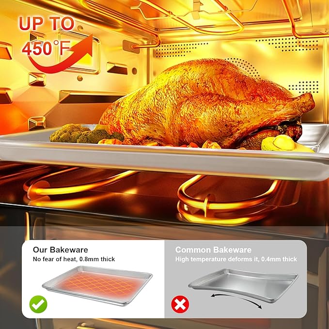 Half Sheet Pans with Rack Set, 18 Inch Commercial Quality Baking Sheet Pan Set, Natural Aluminum Cookie Sheet, Warp Resistant Nonstick Thick Cookie Tray Pans for Baking, Roasting