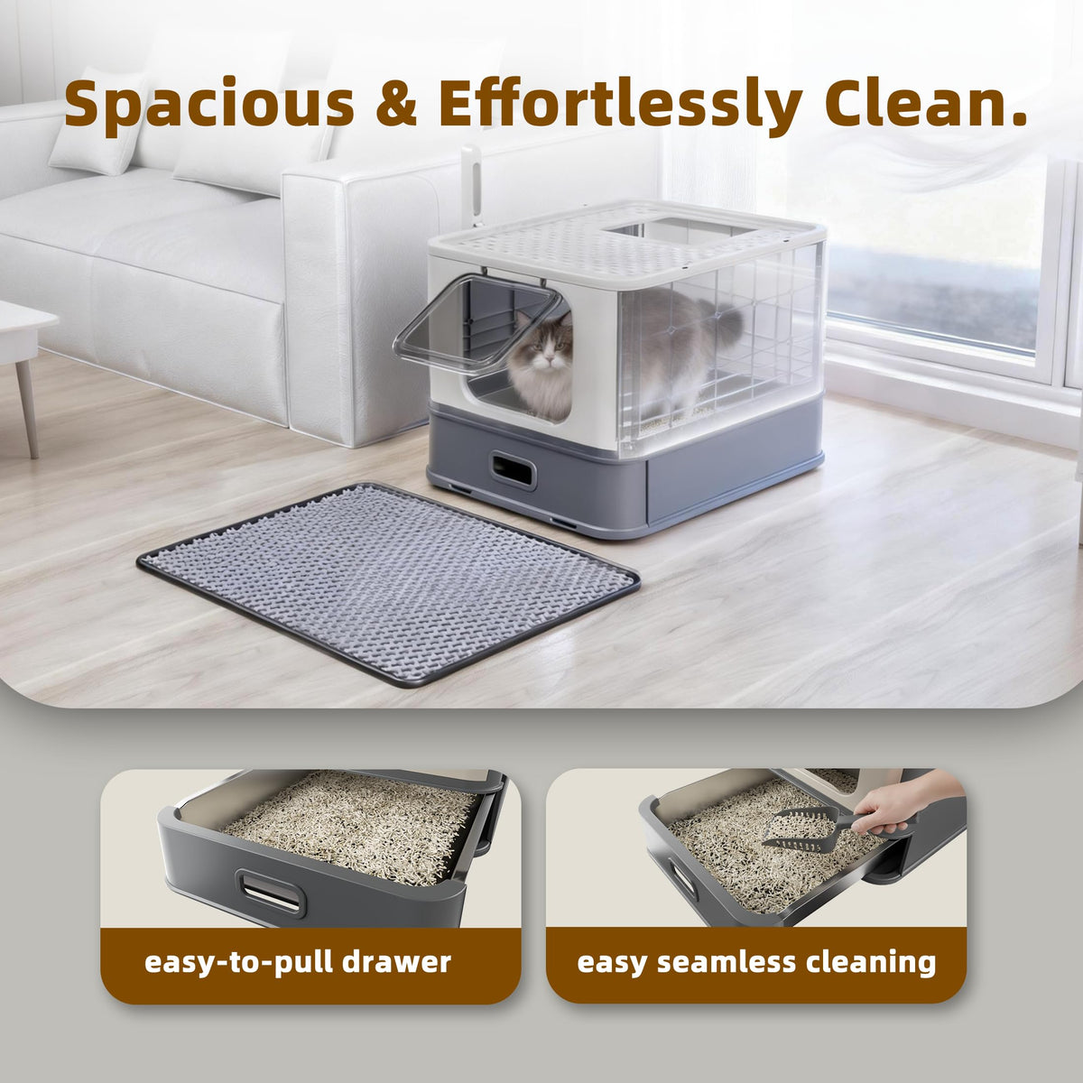 PAKEWAY XL Enclosed Stainless Steel Cat Litter Box with Pull-Out Drawer