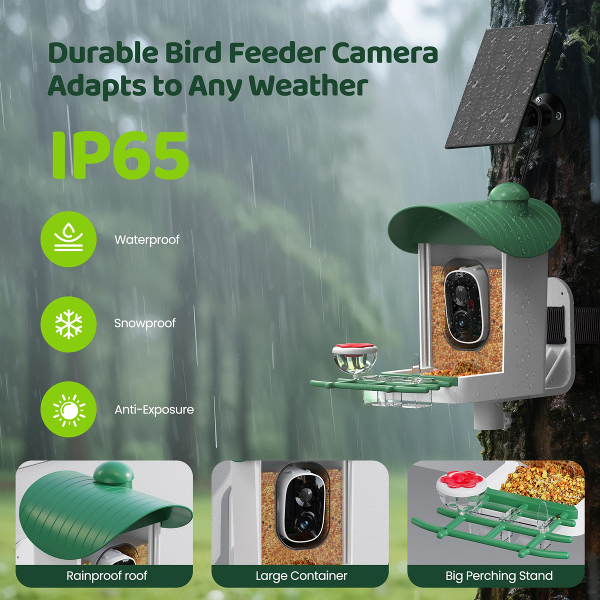 Bird Feeder with Camera Outdoor Solar: Smart Birdfeeder Houses with 2K Live Cam - AI Identify Birds Species and Auto Instant Arrival Alert Outside Garden - Ideal Gift for Bird Lovers