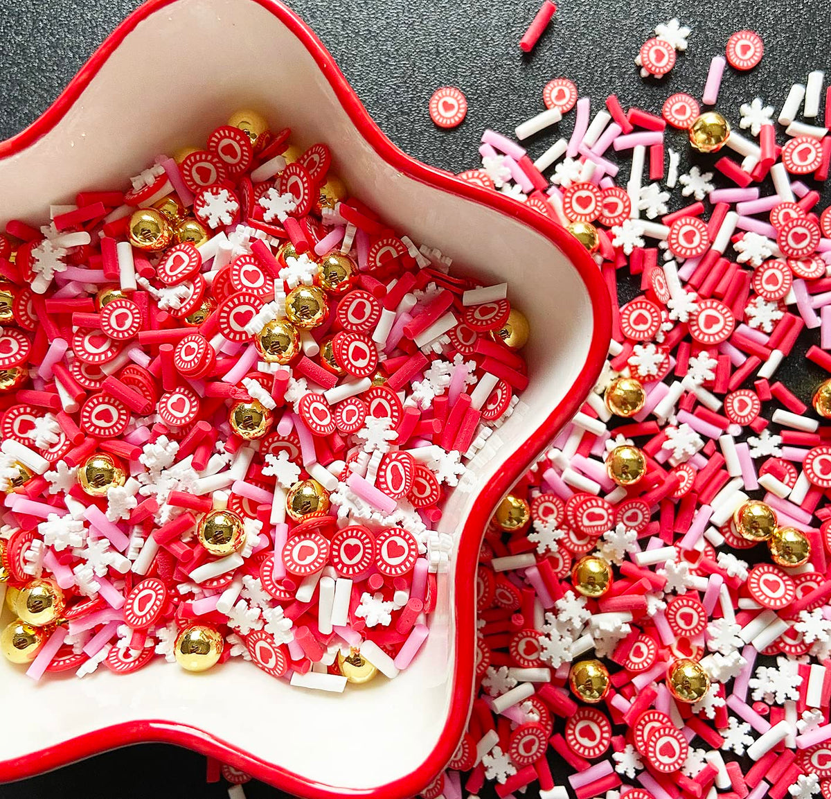 EHOPE Fake Sprinkles Resin Sprinkles Fake Candy Sprinkles Clay Sprinkles Polymer Sprinkles Polymer Clay Slices for Nail Art DIY Crafts Cake Phone Case(40G-Red Heart+Snowflake-32)