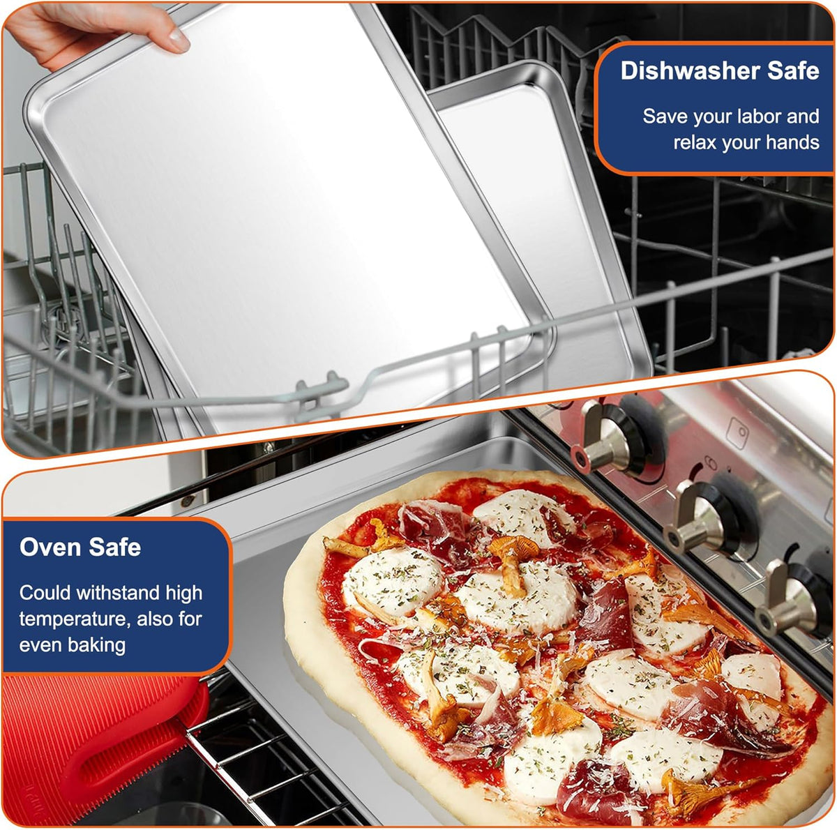 P&P CHEF 19.6 Inch Baking Cookie Sheet, Oven Pan Tray Stainless Steel Sheet Pan for Kitchen, Oven Bakeware for Multi Uses, Shiny Look & Dishwasher Safe, Healthy & Heavy Duty, 1Pc