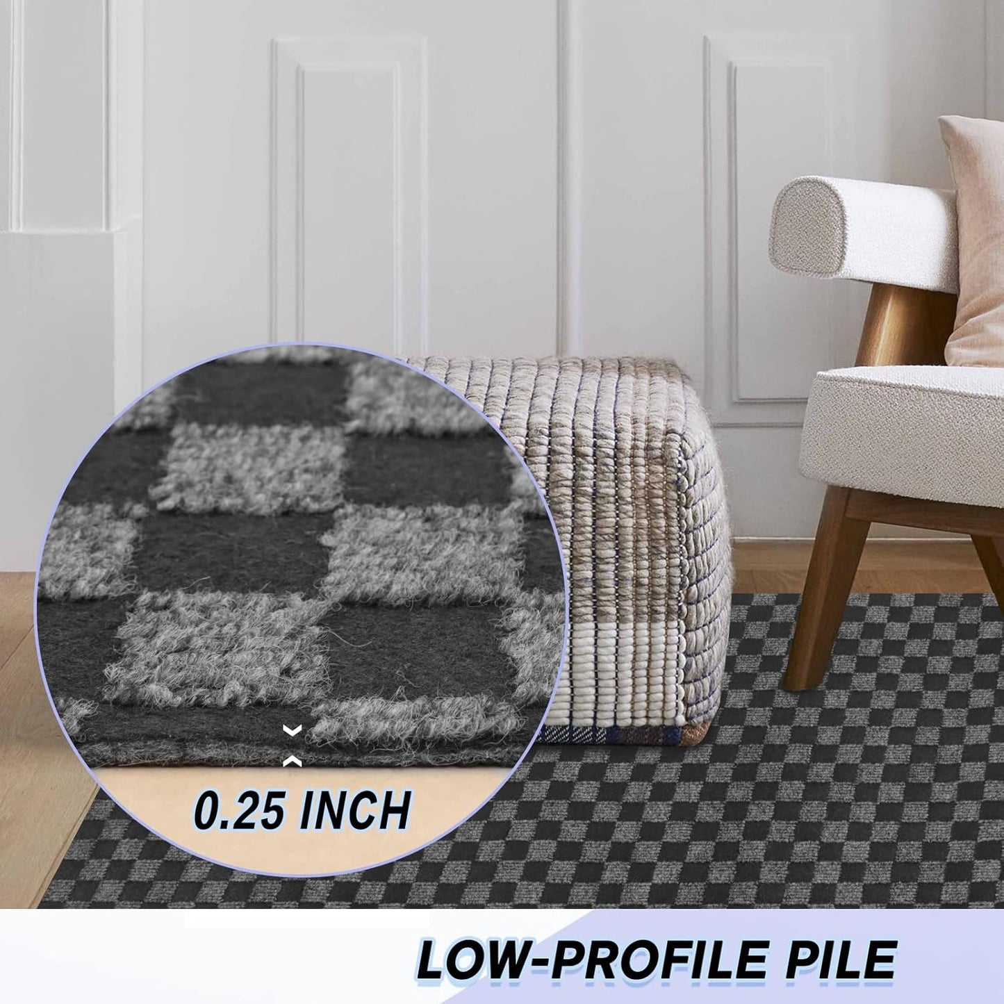 Custom Size Backed Non-Slip Area Rugs Runner, Easy Clean, Waterproof Runner Rugs for Hallway Entryway, Kitchen, Laundry, 3FT x 54FT, Gray Checkered