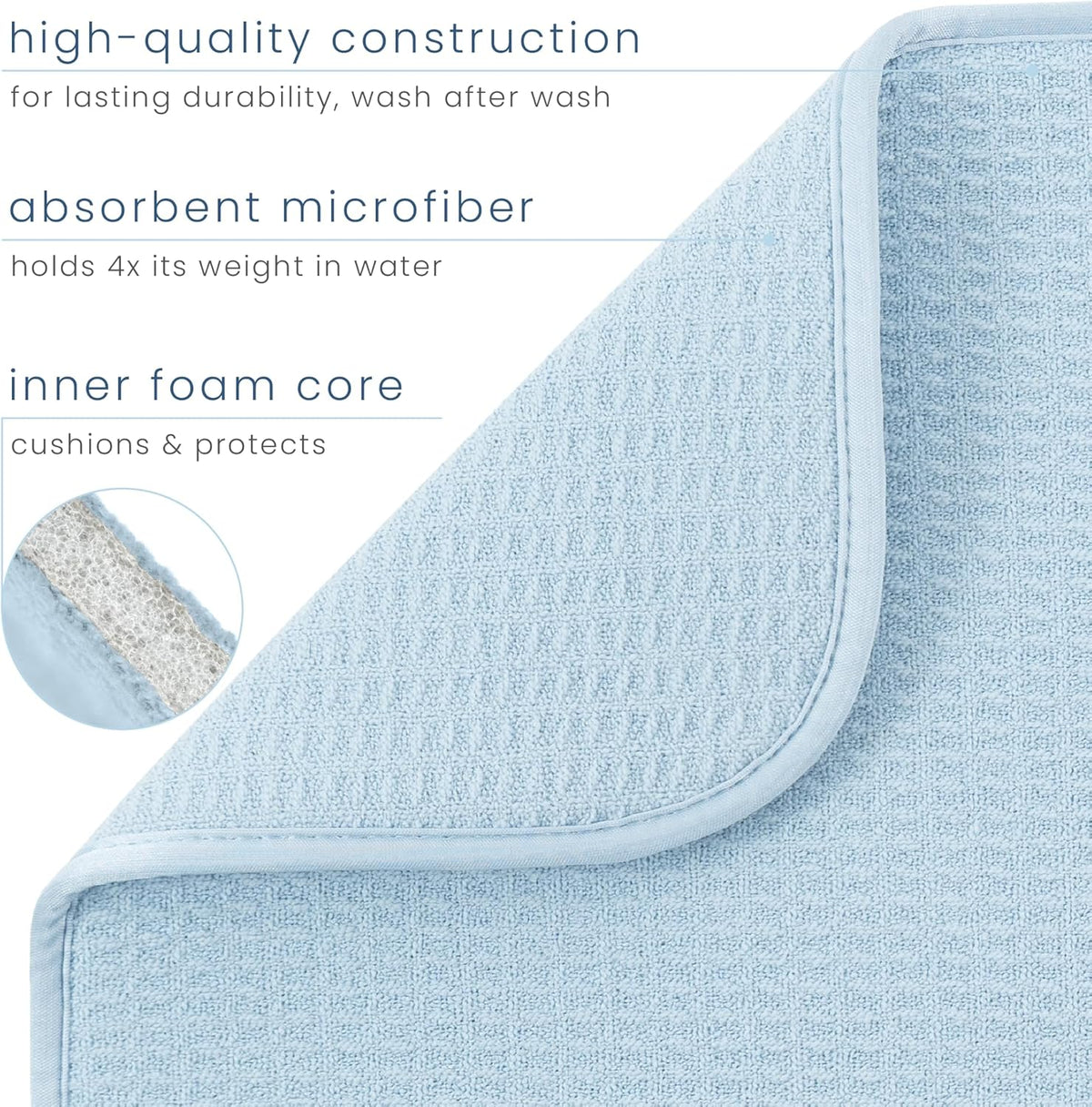 S&T INC. Dish Drying Mat XL, 18” x 24”, Absorbent Microfiber Kitchen Counter Mat, Dish Drying Pad for Dishes, Utensils, Pots and Pans, Extra Large, Sky Blue