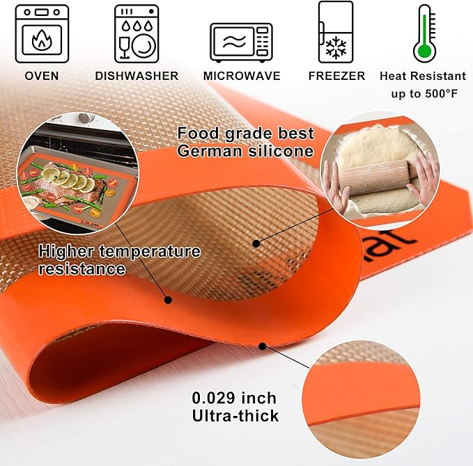 Silicone Baking Mats Set of 2 Square Non-Stick Reusable Air Fryer Linner - Best German Silicone - 9 inch
