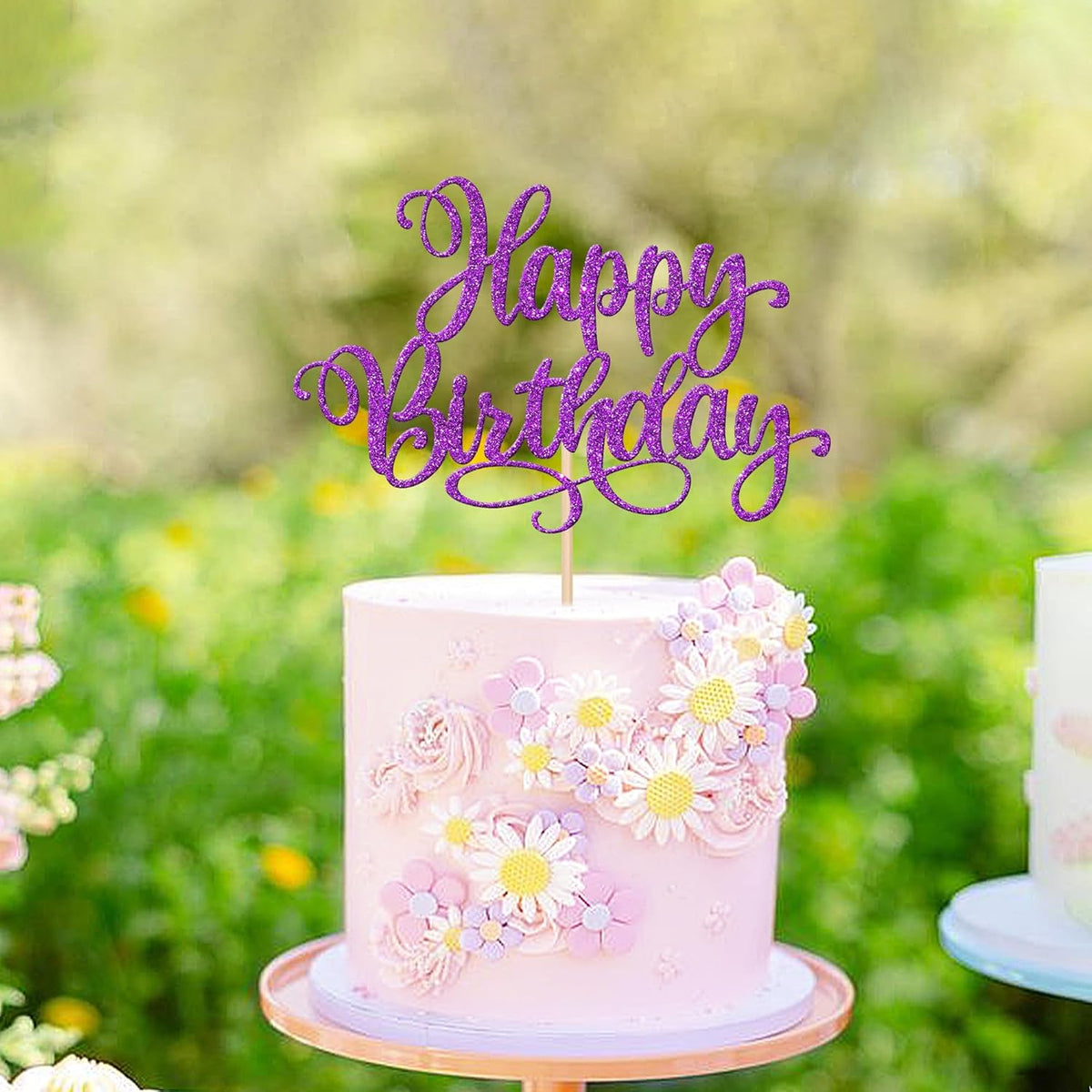 ZHUOWEISM 1 PCS Happy Birthday Cake Topper Glitter Happy Birthday Cake Pick for Celebrating Happy Birthday Anniversary Party Cake Decorations Supplies Purple