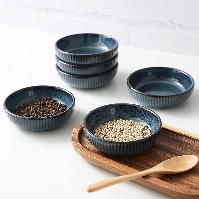famiware Starlight Soy Sauce Dish Ceramic Dipping Bowls Set of 6, 3 oz Individual Dip Sauce Cups/Bowls/Dishes/Plates, Small Serving Bowl for Side Dishes, Dessert, Ice Cream, Condiment, Starry Blue