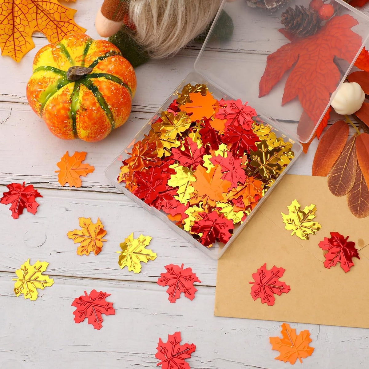 MARFOREVER Fall Maple Leaf Confetti, Thanksgiving Metallic Foil Confetti Autumn Colors Party Decorations Leaves Sequins Table Scatter Centerpiece Sprinkles for Fall Party Supplies Decor